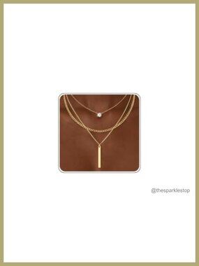 14K Gold Plated Layered Necklace Set 3 Chains Dainty Stackable Pendant Gift